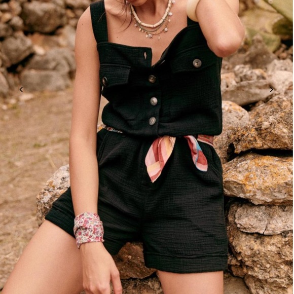 NWT Sézane Federica Short Romper - Black FR 34